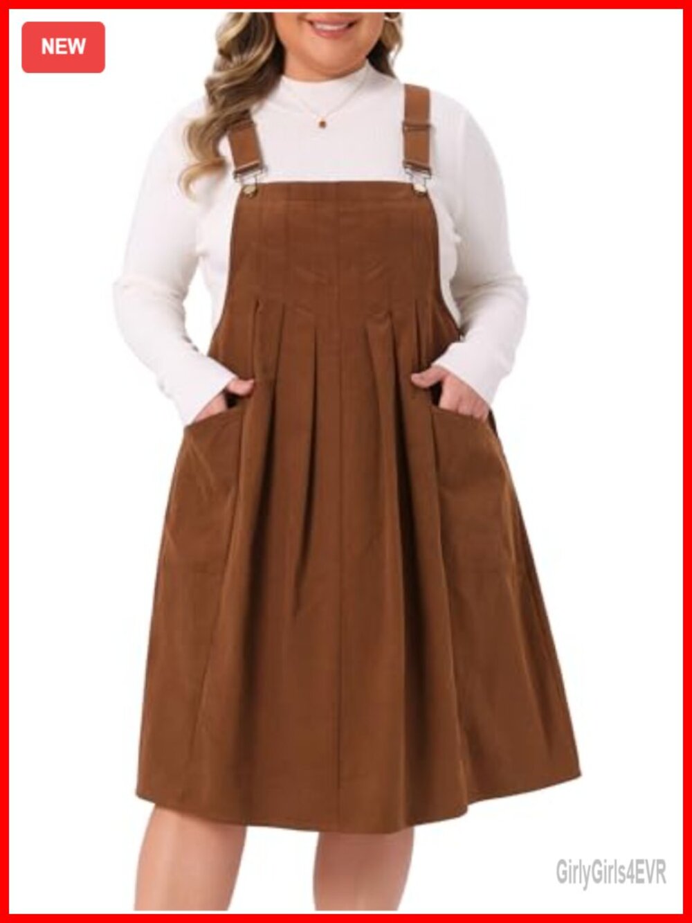 Plus Size Corduroy Pinafore Overall Dress A-Line Midi Adjustable Straps